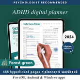 FOREST GREEN ADHD Digital Planner for iOS, Android & Windows Apps