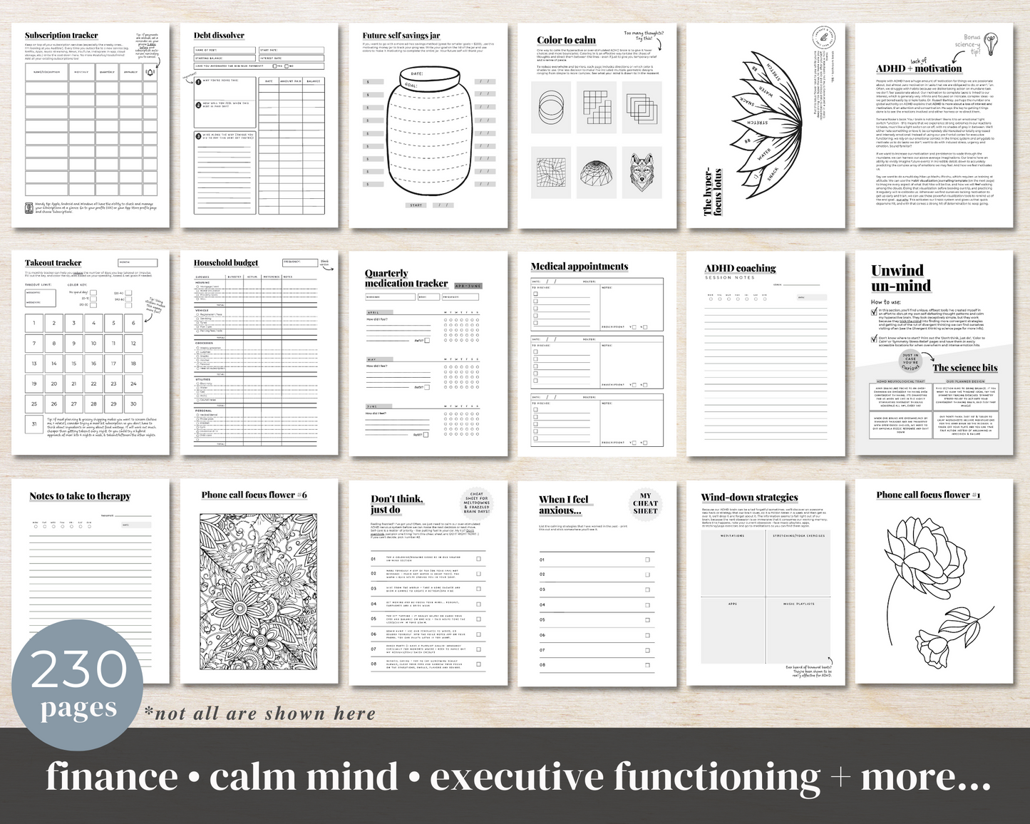 MONOCHROME PRINTABLE - ADHD Planner, Self Care & Habits Workbook & Journal