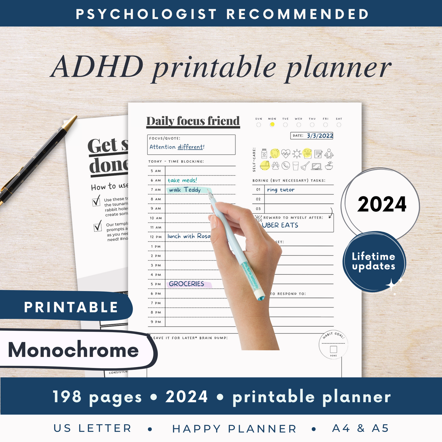 Monochrome Printable ADHD Planner & Journal