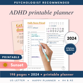 SUNSET PRINTABLE - ADHD Planner, Self Care & Habits Workbook & Journal
