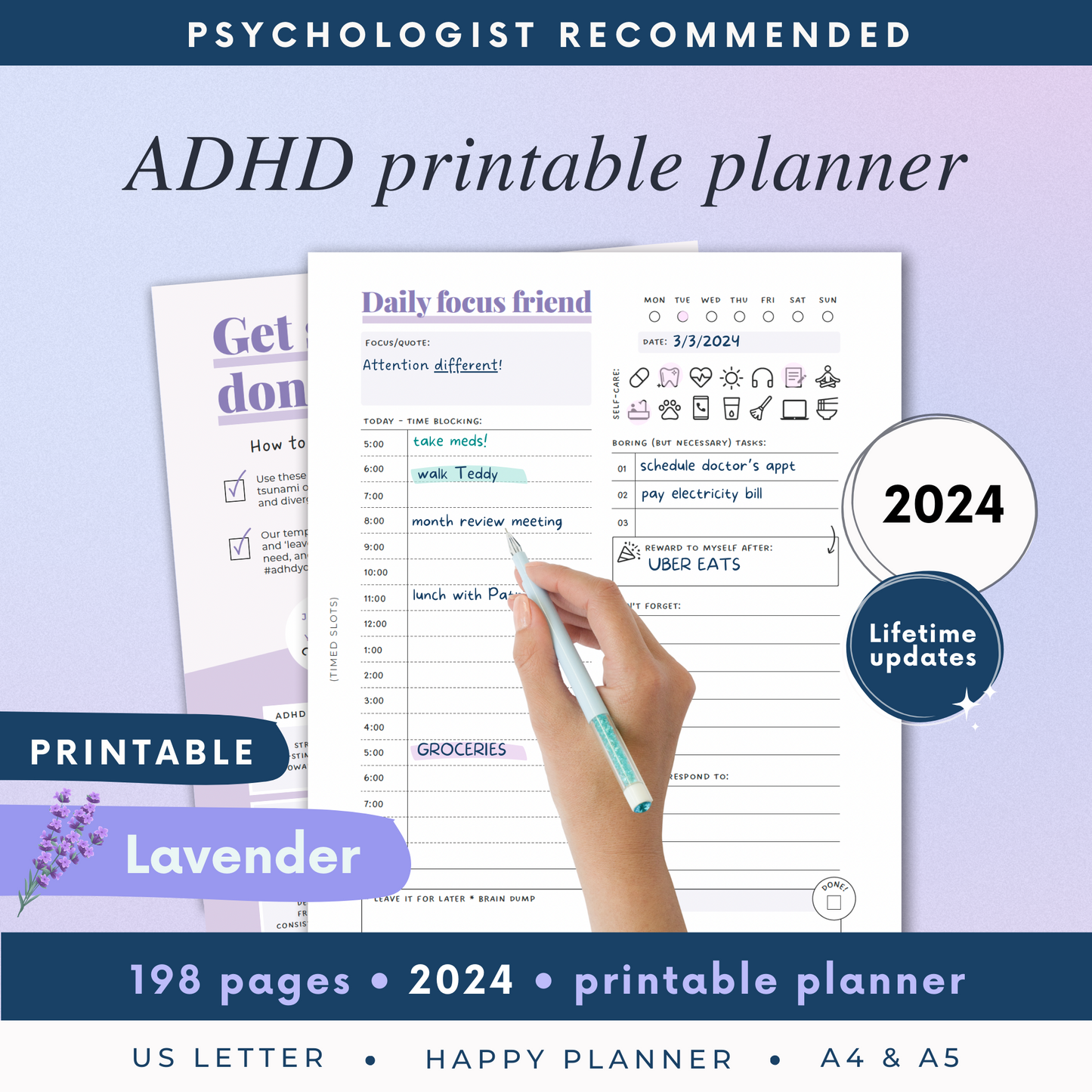 Printable ADHD Planner - LAVENDER - Daily Self Care & Habits – Future ADHD