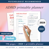 SORBET PRINTABLE - ADHD Planner, Self Care & Habits Workbook & Journal